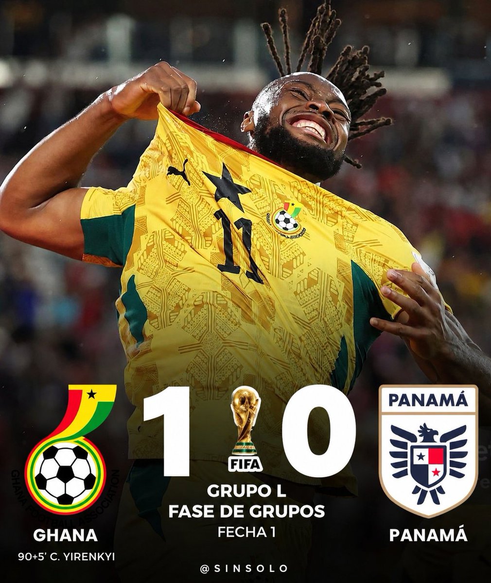 Sinsolo's tweet photo. #Mundialdefútbol 
En tiempo añadido #Ghana vencio a #Panama 1 a 0.
Resultado injusto con lo realizado por los centroamericanos que hasta rn la última jugada tuvieron la posibilidad de igualar el partido. https://t.co/vyCUL72f39