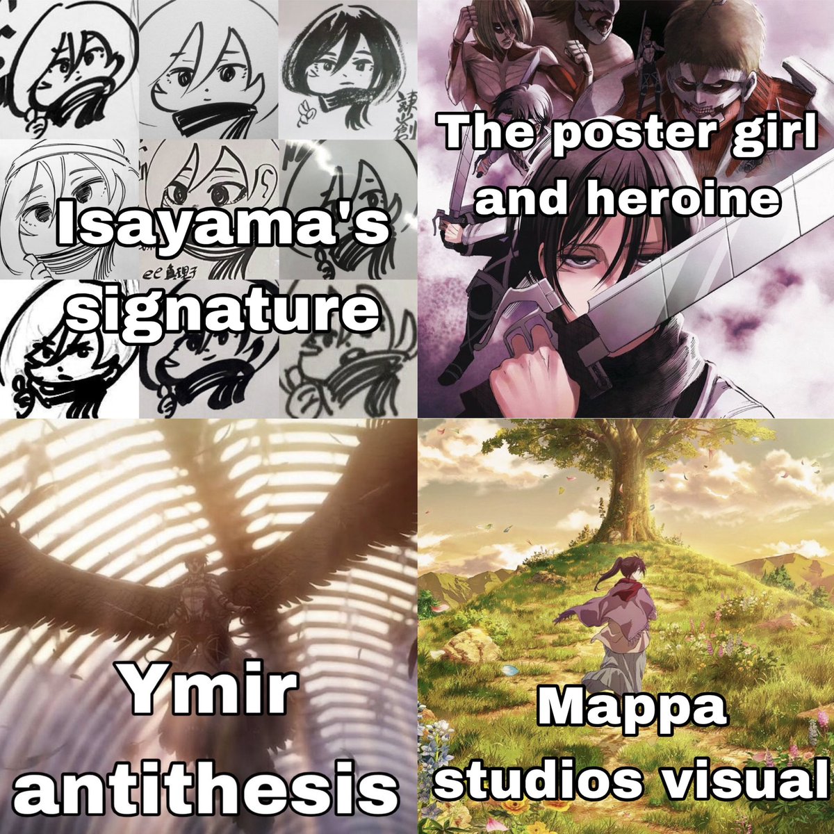 mikasababymama_'s tweet photo. Isayama and mappa never stopped emphasizing how Mikasa is the central of attack on titan https://t.co/m5DelYcqre