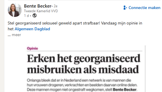 chrisklomp's tweet photo. Bente Becker. Het uithangbord van de heilige repressie. Weer een volstrekt zinloze opinie. Dit is prima te vervolgen en af te straffen onder 'in vereniging'. Voor een veiliger Nederland hoef je echt niets te verwachten van @VVD. Al jaren niet. 

In een wat breder kader:

Hoeveel deskundigen moeten Den Haag nog vertellen dat zware repressie helemaal niet werkt? Dat je er alleen maar meer recidive voor terugkrijgt? 

Dat is dus een zwak punt van democratie. Dat politici schijt hebben aan deskundigen om zetels te kunnen winnen. Ze houden het volk een valse worst voor, terwijl ze weten dat hun voorgestelde beleid contra-productief werkt. 

Een hele grote mond over repressie, maar ondertussen wijkagenten (die dus wel helpen) wegbezuinigen en zo hard geld weghalen dat gevangenissen de populatie niet meer aankunnen en mensen niet de cel in gaan omdat er niet genoeg personeel meer is. 

De VVD kan het.