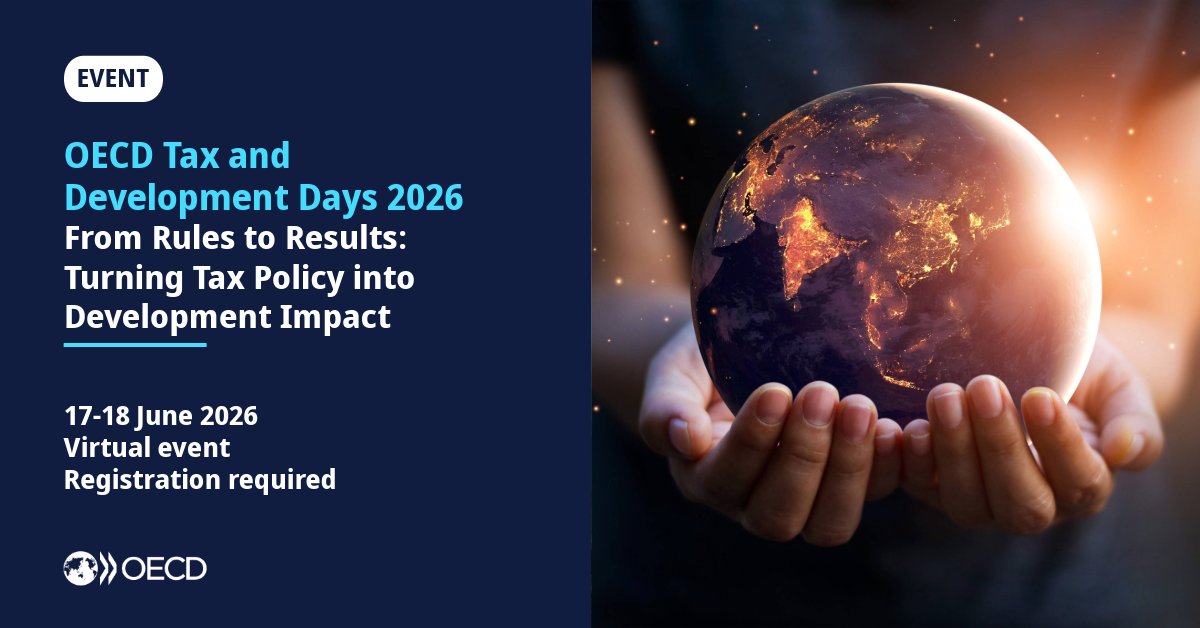 OECDtax's tweet photo. 🔔 Day 2 of #OECDtax4devdays 2026 kicks off at 12:30 CEST.

Sessions will focus on:
✅Strengthening tax transparency by tackling tax crime
✅Data for effective tax policy

Register here ➡️ https://t.co/HvHLA8o4xy https://t.co/rn7Ai9izrj