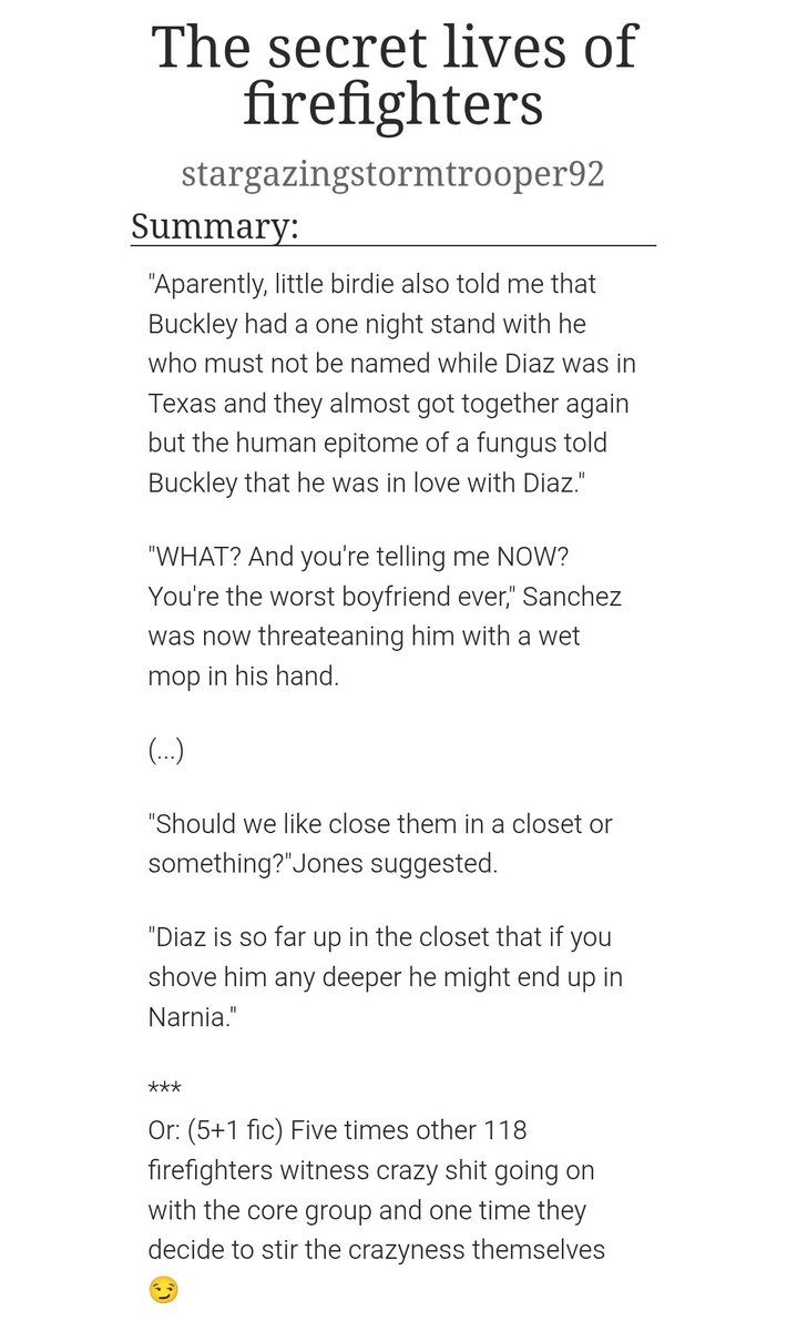strgzngstorm92's tweet photo. Bringing this back, just in case Tim needs some ideas for s10 😌

🚒The secret lives of firefighters🚒

🧯9-1-1, Buddie
🧯5+1 fic, other A shift firefighters pov on the core group, pure crack, entire 118 is 🏳️‍🌈 at this point
🧯g (5.011 words)

https://t.co/idxcmmPjwK https://t.co/JleK0JPhK6