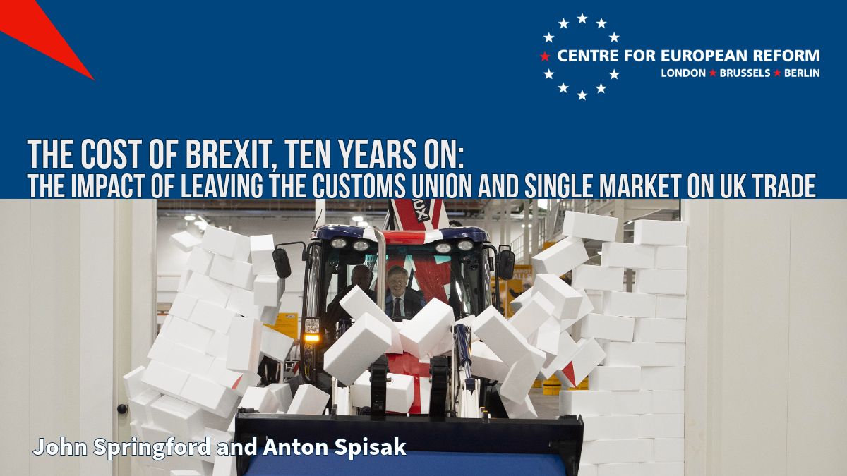CER_EU's tweet photo. Major new @CER_EU study: 'The cost of Brexit, ten years on: The impact of leaving the customs union and single market on UK trade', by John Springford and @AntonSpisak  #costofbrexit #brexit

Read here: https://t.co/SjRuFUiIt5 https://t.co/1aONGj6kAo