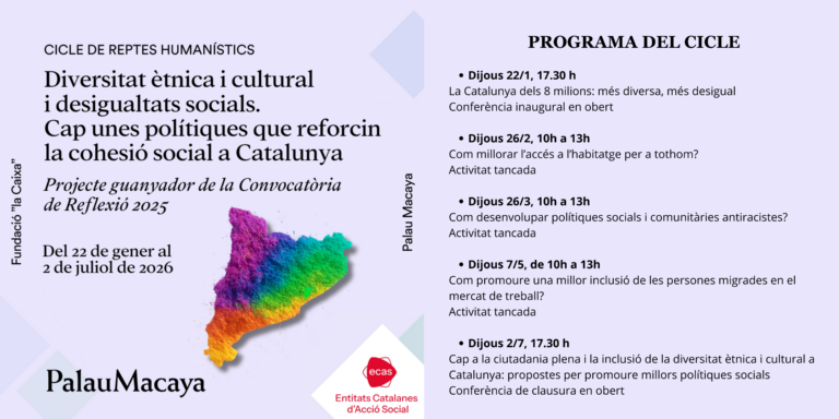 Taula3sector's tweet photo. 📌2/7: cloenda del cicle 'Diversitat ètnica i cultural i desigualtats socials. Cap a unes polítiques que reforcin la cohesió social a Catalunya' @ecasacciosocial.

Amb conclusions i propostes i focus en ➡ habitatge, treball i acció social comunitària.

➕ https://t.co/SG6MnDZAIx https://t.co/azpeFFGpN7