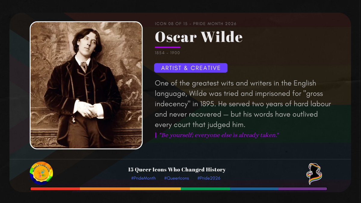 MobberaF's tweet photo. Pride icon 8 of 15, #OscarWilde didn't just change literature, he also changed the world. While he was punished for his sexuality, he continued to live his truth with dignity and grace. #Prideicon #Pridemonth 🏳️‍🌈❤️✨ https://t.co/spryaLFvus
