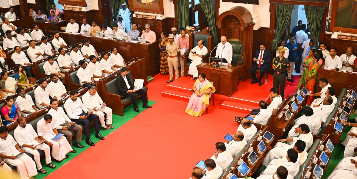 CMOTamilnadu's tweet photo. மாண்புமிகு தமிழ்நாடு ஆளுநர் திரு. ராஜேந்திர விஸ்வநாத் அர்லேகர் அவர்கள் இன்று (18.6.2026) தமிழ்நாடு சட்டமன்றப் பேரவையில், 17-வது  சட்டப்பேரவையின் முதல் கூட்டத் தொடரைத் தொடங்கி வைத்து உரையாற்றினார்.
#CMJosephVijay‌ https://t.co/pr4lhn2Me3