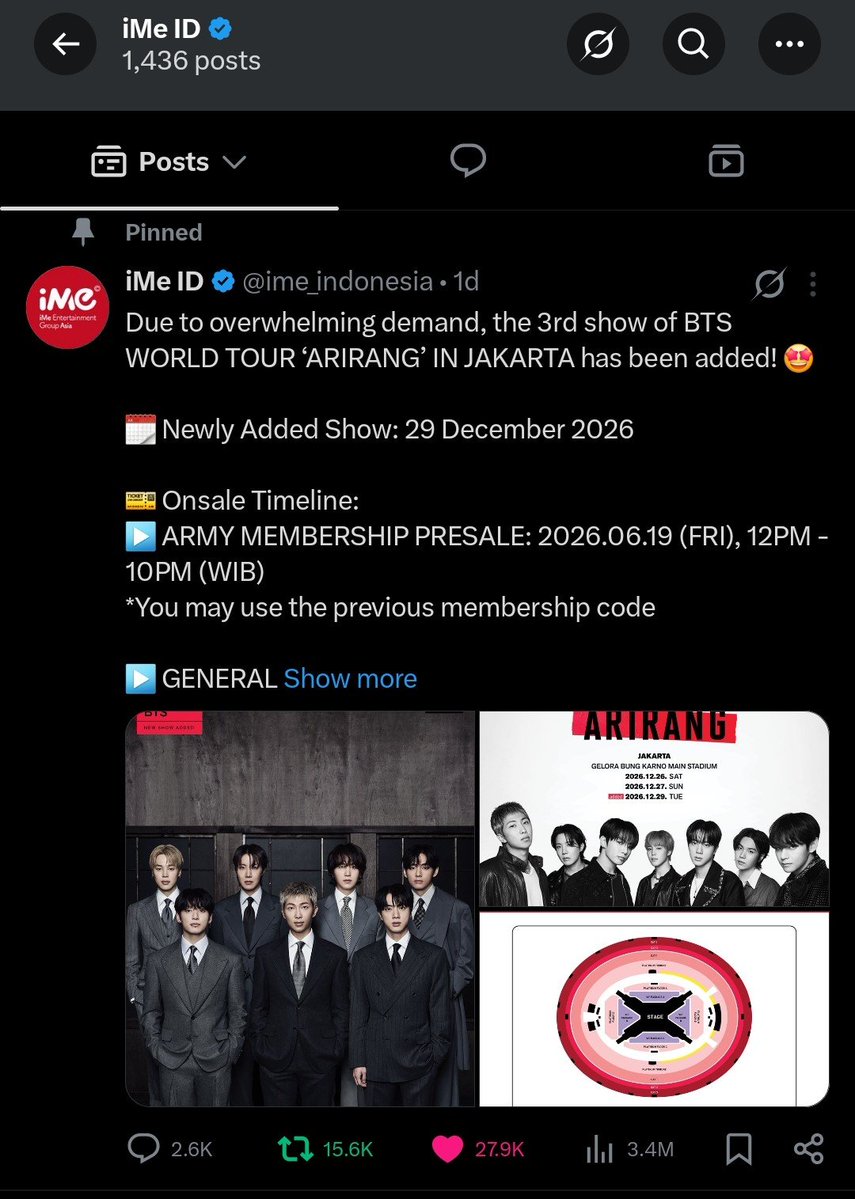 Jade2a1's tweet photo. 3.4M views dlm sehari di postingan tambahan tanggal konser... Postingan pengumuman jadwal konser wkt bln Januari cuma 2.8M views... 😅

We're doomed... https://t.co/tcBu25nyCp