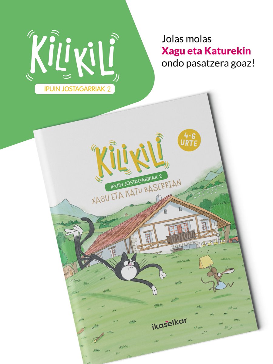 ikaselkar's tweet photo. Haurrak Xagu 🐭 eta Katuren 🐱 abenturak jarraituko ditu, eta hainbat jolas eta denbora-pasa topatuko ditu: marraztu, koloreztatu, moztu eta itsatsi, zenbatu, labirintoen irteera bilatu…

Eskuratu Kili Kili ipuin jostagarriak ohiko salmenta-puntuetan!
https://t.co/rKUst8mrRa https://t.co/j4vMDRzBZT
