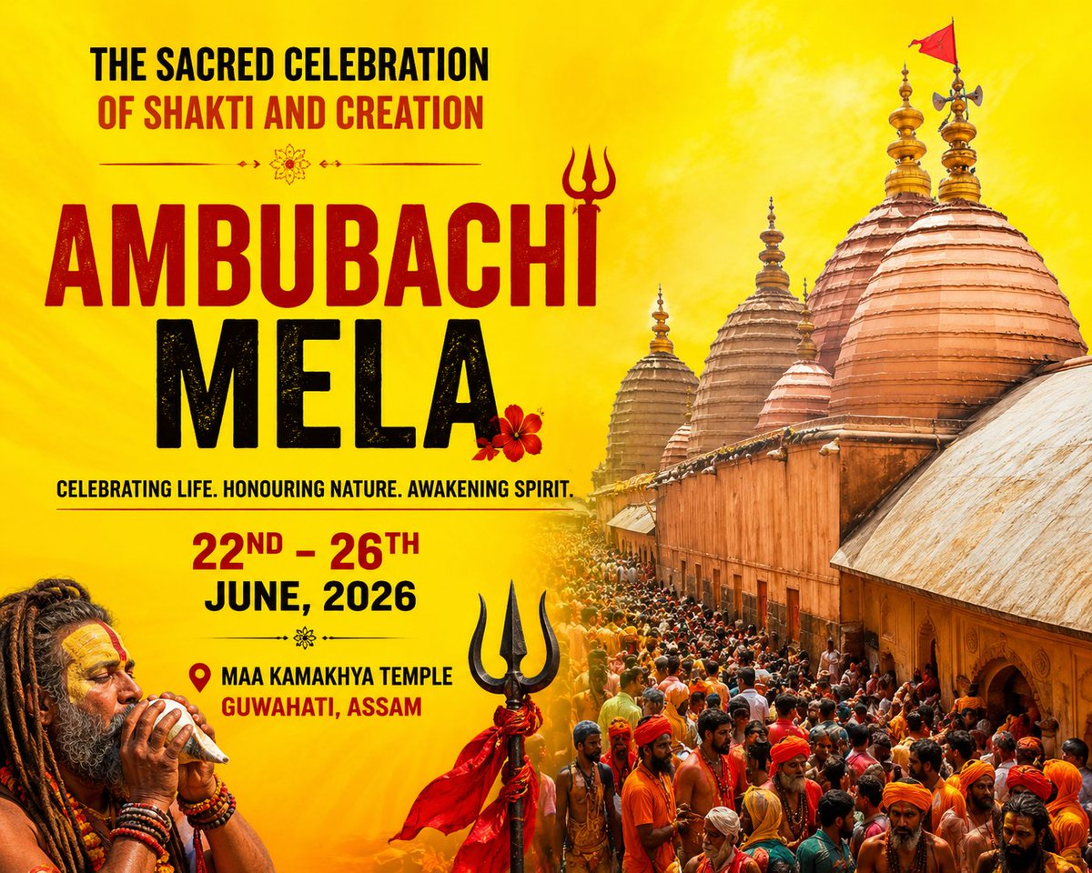 De7845Dey's tweet photo. The sacred hills of Nilachal are ready to welcome lakhs of devotees as the Ambubachi Mela 2026 begins at the revered Kamakhya Temple from June 22–26. A celebration of faith, fertility, and divine feminine energy. 🙏🚩

#AmbubachiMela #Assam #KamakhyaTemple #Assamese https://t.co/yfh37rfTcp