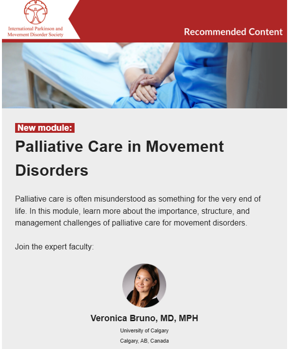 Manon_Auffret's tweet photo. Interested in #neuropalliative care ? Check out this new @movedisorder course with Dr. Veronica Bruno, MD, from @UCalgaryMed.
CC @Neuropalcare https://t.co/iPvzGpfaUA