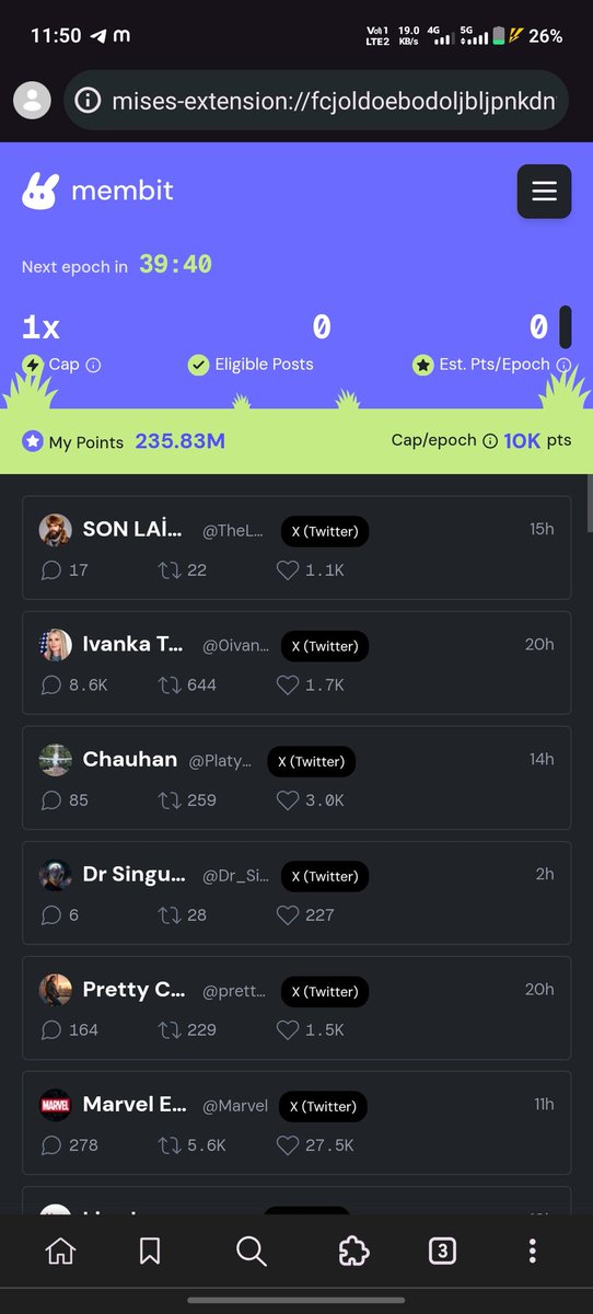 Ruhi5447's tweet photo. @membit_ai @mwx_ai Hi team , I have a problem in my membit account.

Eligible Posts 0 problem in my Account.
 I'm scrolling, but the number of eligibility posts isn't increasing.

Account collected This Twitter account 

Please fix the problem.
@BandProtocol
@membit_ai https://t.co/nErlP2oDwe