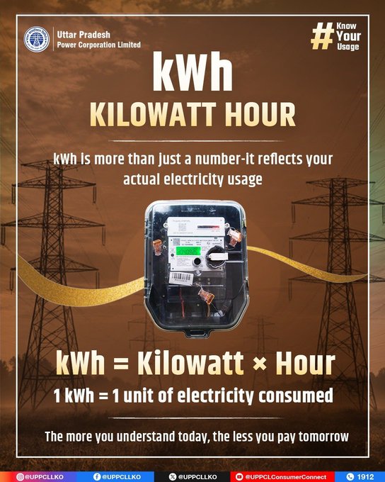puvvnlvaranasi's tweet photo. #KnowYourUsage #SmartConsumption #EnergyAwareness
Your electricity bill is built one unit at a time. Understanding kWh helps you stay aware of your consumption and make smarter energy choices. The more you track, the better you manage.
@UPPCLLKO
@PuVVNLHQ
@aksharmaBharat