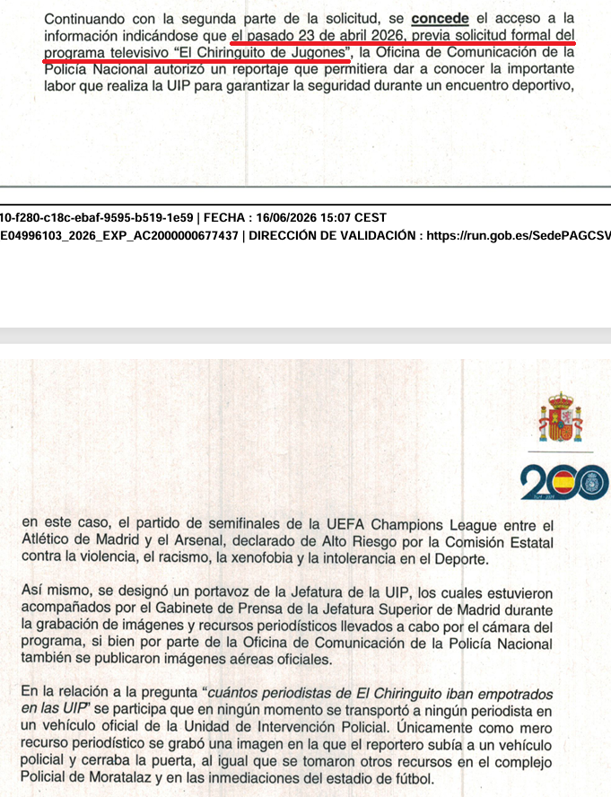 GuillermoRocaf1's tweet photo. CONFIRMADO🎯: las cargas y gaseamientos de las UIP de la @policia contra la AFICIÓN del @ATLETI en el Partido contra el ARSENAL en la Champion fueron GUIONIZADAS, PRODUCIDAS y DIRIGIDAS por el programa @elchiringuitotv de @laSextaTV 😱👇

Lo mismo pasó en el partido del falso "mecherazo" de Curtois que acabó con el cierre de la Grada de animación en el Metropolitano

El @Atleti debería pedir una orden de alejamiento en el Metropolitano contra la UIP y @elchiringuitotv. FUERA de nuestro Estadio!!