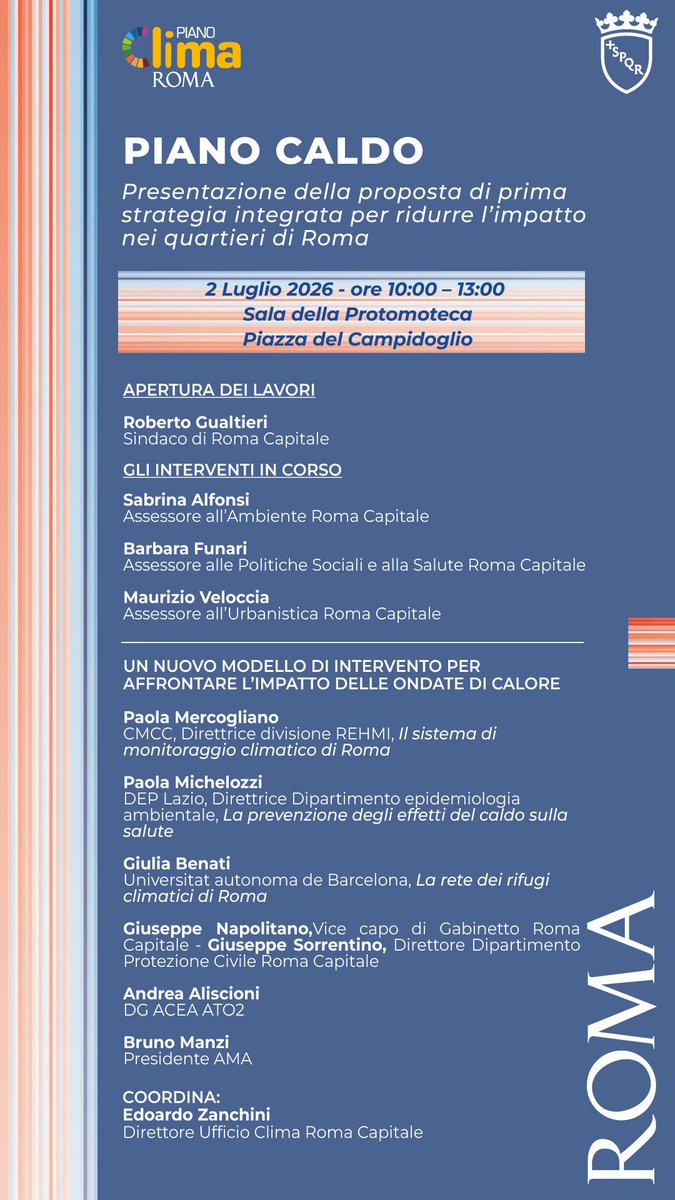 EZanchini's tweet photo. Come può una città cambiare per rispondere alla sfida dell'aumento delle temperature? Il 2 luglio @Roma presenta la sua strategia, con le diverse misure integrate in una visione comune, per ridurre l'impatto nei quartieri e nei confronti della salute delle persone https://t.co/KkNxtlxeZk