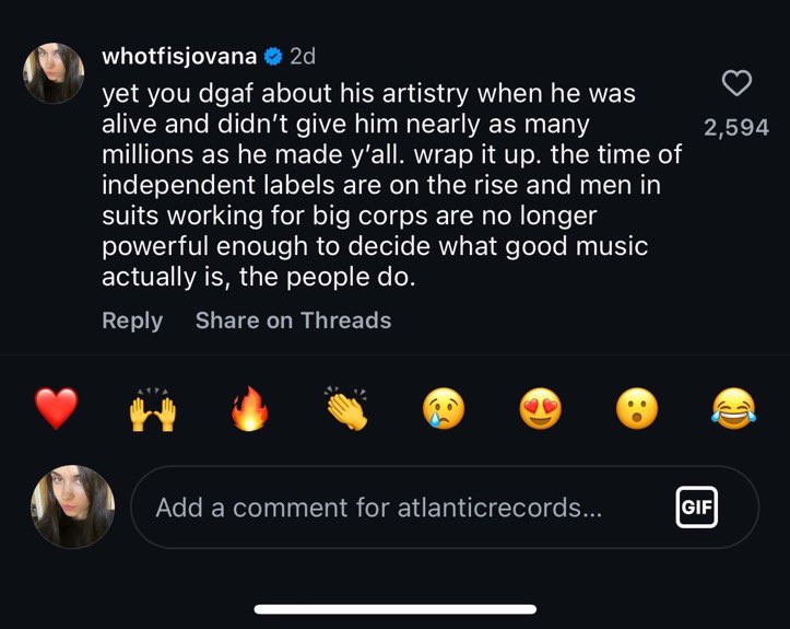 whotfisjovana's tweet photo. Leaving this here before my comment is deleted on instagram.

Prior to his death he released a video about how he was treated poorly by his former label, having his creativity restricted, and his album repeatedly delayed which ultimately led him to go independent in the last months of his life… that context matters. RIP, Oliver.