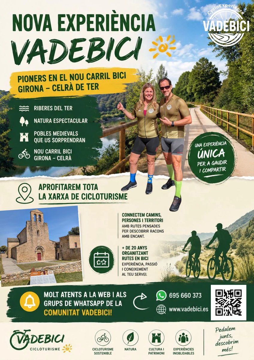 vadebicigrup's tweet photo. 🚴‍♂️🎉 El 21/06 s'estrena el nou carril bici Celrà–Girona!

Una nova connexió per gaudir del Ter, la bicicleta i el territori de forma més sostenible. 💚🌿

👀 Ja coneixes la nostra nova ruta d'autor?

#Celrà #Girona #CarrilBici #Ter #Cicloturisme #VADEBICI 🚴‍♀️✨ https://t.co/1iz34UsFBj