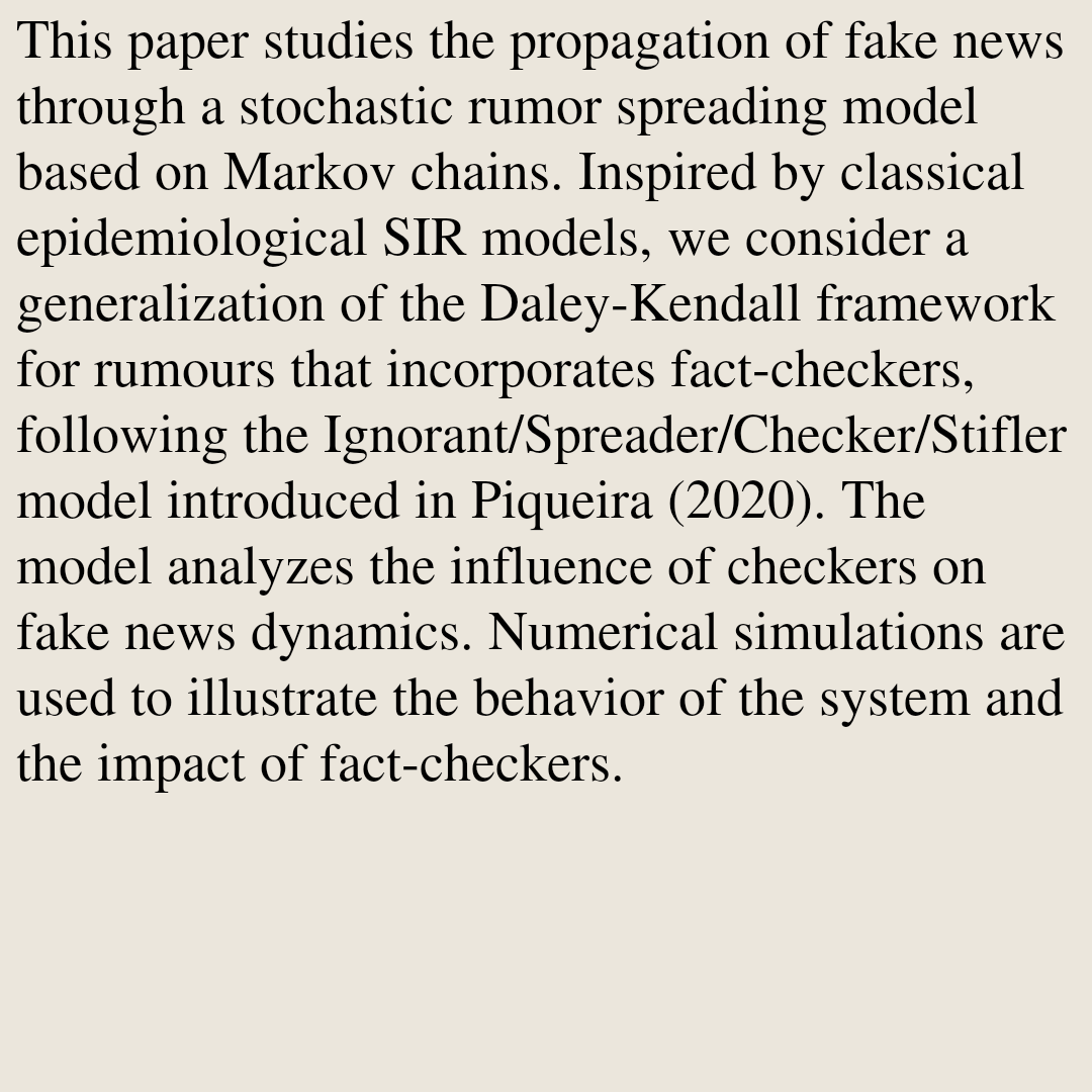 SocialNetPapers's tweet photo. A Stochastic ISCS Markov Model for Fake News Propagation

Carles Rovira
https://t.co/soLI7eckxk [𝚌𝚜.𝚂𝙸 𝚖𝚊𝚝𝚑.𝙿𝚁] https://t.co/VNgMngH7xg