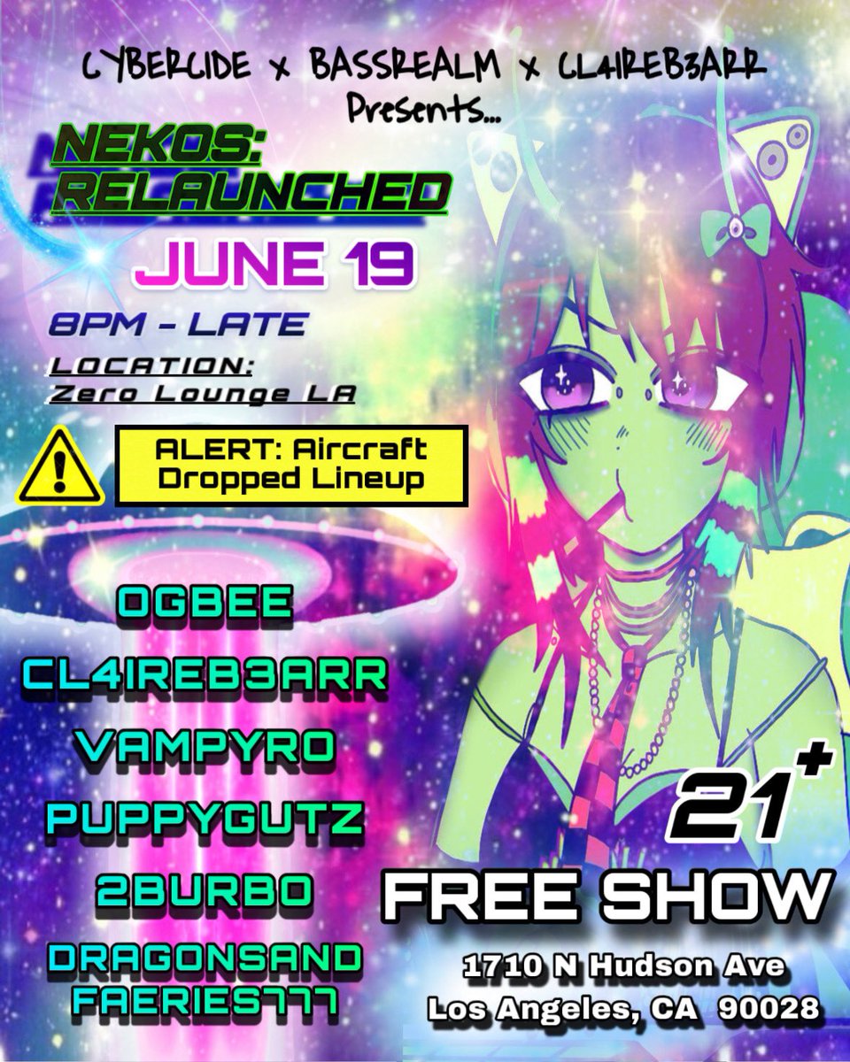 CYBERCIDEPARTY's tweet photo. Friday, June 19 RAVEEEE :) RSVP//FREE SHOW in Hollywood! All safety measures taken, 21+. EDM. Furry/animal ears theme! 4 DJs 2 live performances ! Come have fun with us <3 https://t.co/HDtstvZQoI