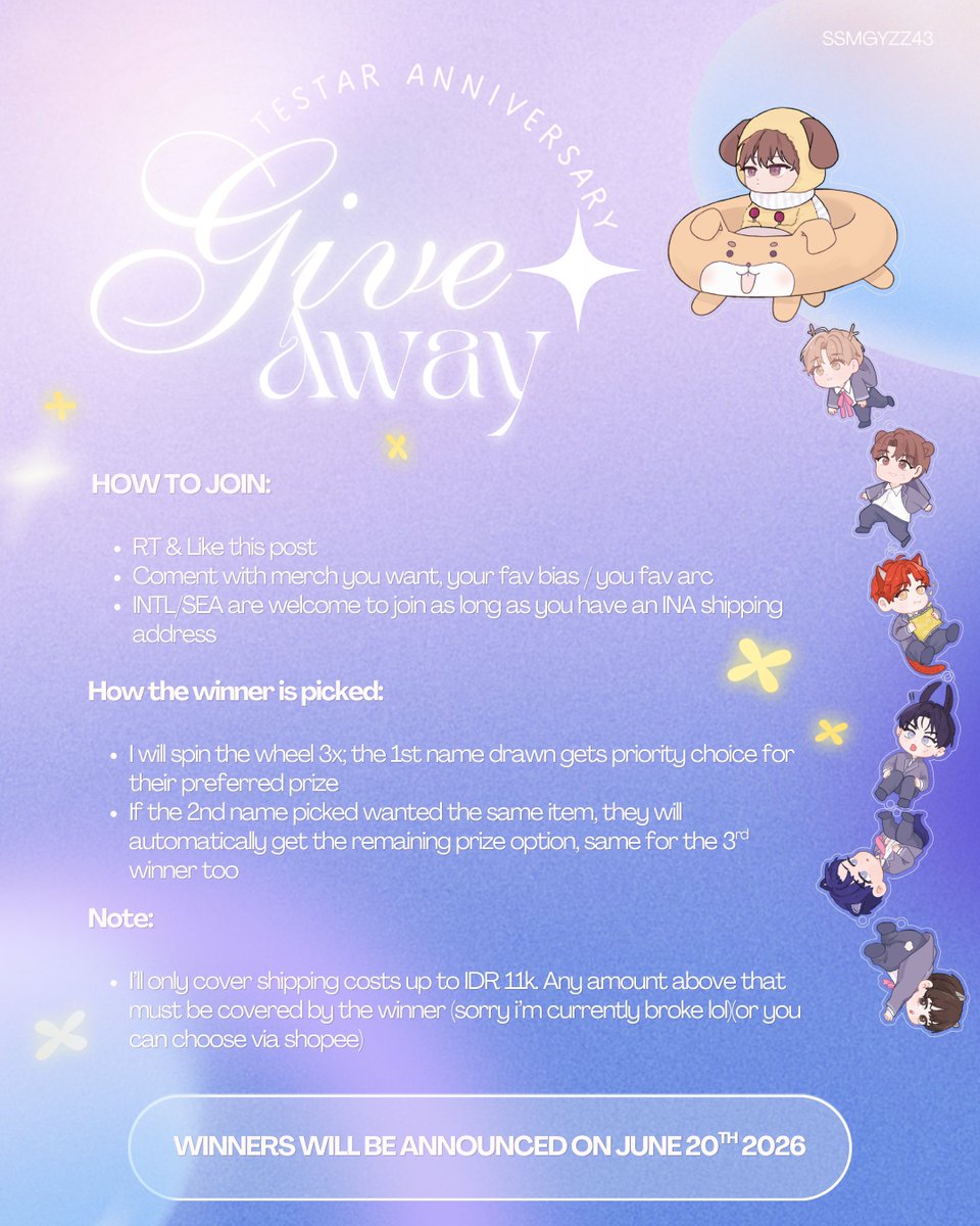 ssmgyzz43's tweet photo. #TeSTAR Anniv Giveaway ✨
Aku mau ngadain GA untuk merch² ini 😋

How to join:
-Like + RT this post
-Comment w/ merch you want + bias/fav arc (Any language is fine, as long as mtl-friendly lol)

Open for INA &amp; INTL
Pls check image below for terms &amp; details
🗓️~june 20th 12.00 WIB https://t.co/0eLRtBQ8tn