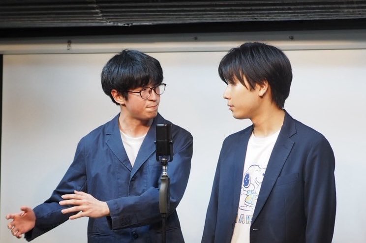 CurryMaria8's tweet photo. 【ゲスト紹介①】
ウェリントン電鉄(慶應大学お笑い道場O-keis)

泣く子も黙る白川と泣く子も笑う名取。HIKIGANE落ちた仲間として呼んだが、芸会も勝ってる実力派。白川の平場はまさにガンパチといった感じ。名取は全然ガンパチじゃない感じ。そこが好き。 https://t.co/l7Cqk0CjUK