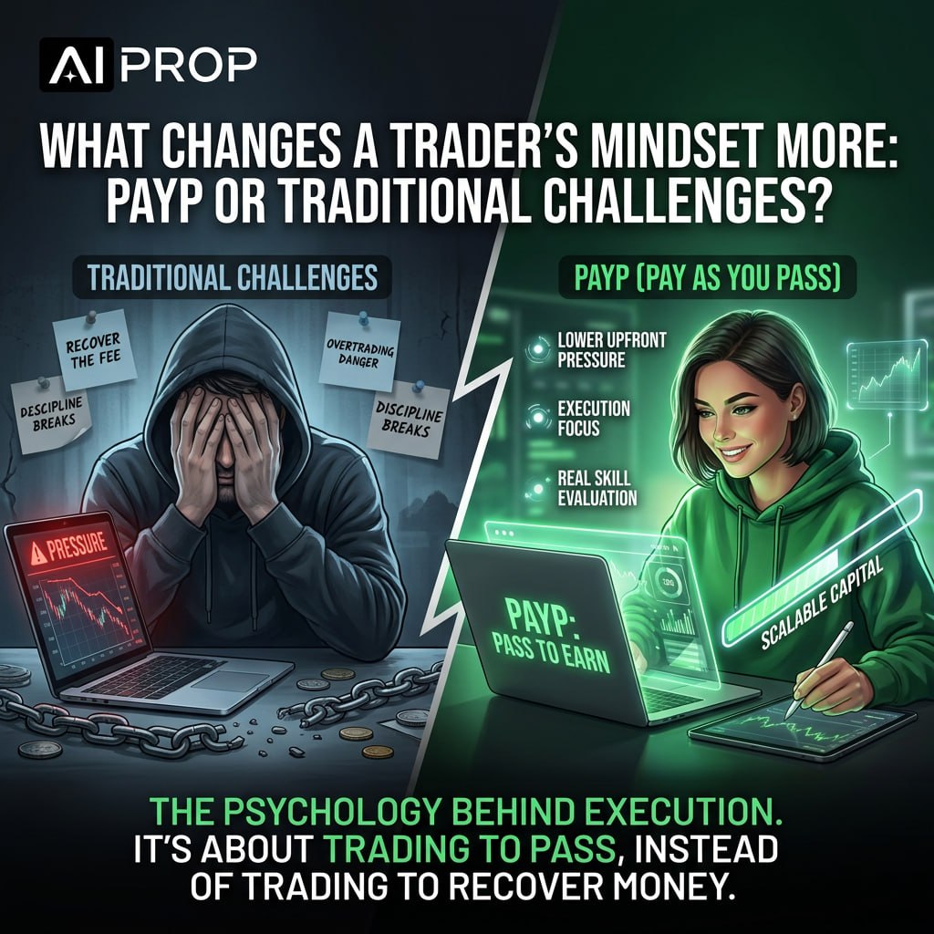 CoinStratGlobal's tweet photo. Traditional challenge:
 💸 Recover the fee
 ⚠️ Overtrade
 ⛔️ Break discipline

PAYP:
 🎯 Focus on execution
 🧠 Focus on skill

Different psychology. Different behavior. https://t.co/rezXxluOUs
