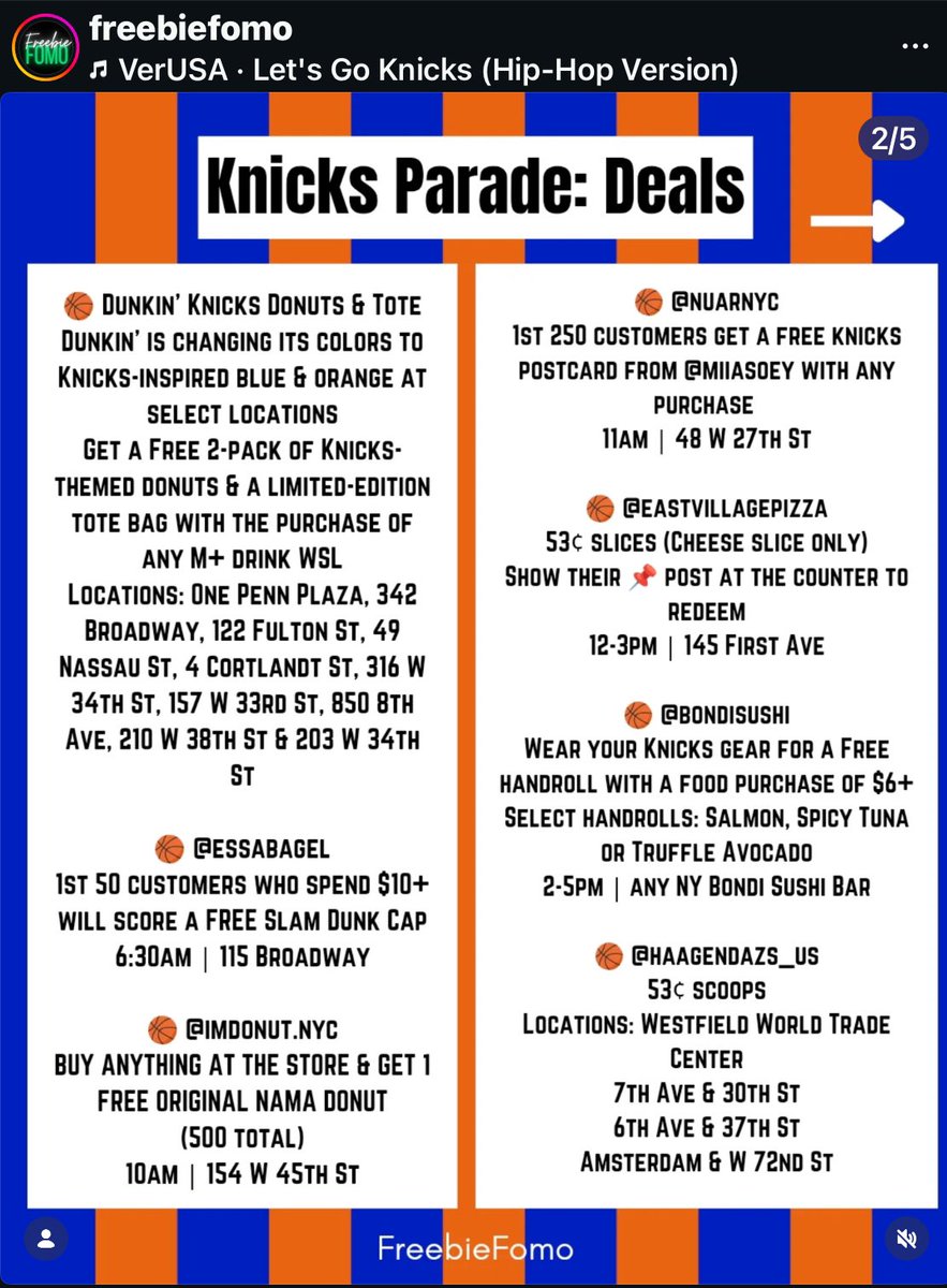 AMB0915's tweet photo. Oh also we have a million freebies and deals for Knicks Parade Day so if you want to hunt for those all day? Do so as long as you’re having fun celebrating. 

Happy #Knicks Day. https://t.co/8OaoI8ywBj