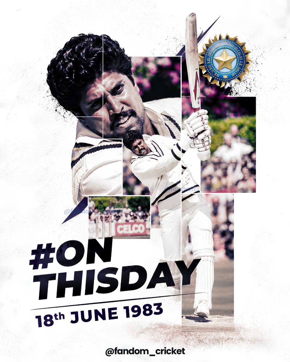 fandom_cricket's tweet photo. #OnThisDay in 1983 🗓️

A knock for the ages. A moment that changed Indian cricket forever. 🇮🇳🔥

Kapil Dev's unbeaten 175* against Zimbabwe lit the spark that powered #TeamIndia toward an unforgettable World Cup triumph. 🏏 https://t.co/poCe6VXmn9