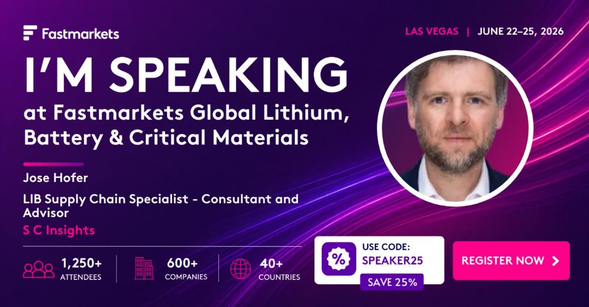 j_m_hofer's tweet photo. Profoundly grateful for the invite to participate and present: thanks so much @Fastmarkets, and the organizing team...see you there!
#criticalminerals #batterymaterials #lithium #copper #nickel #cobalt #manganese #cathode #LIB #LIBsupplychain #energystorage https://t.co/8oF2N8XZYy