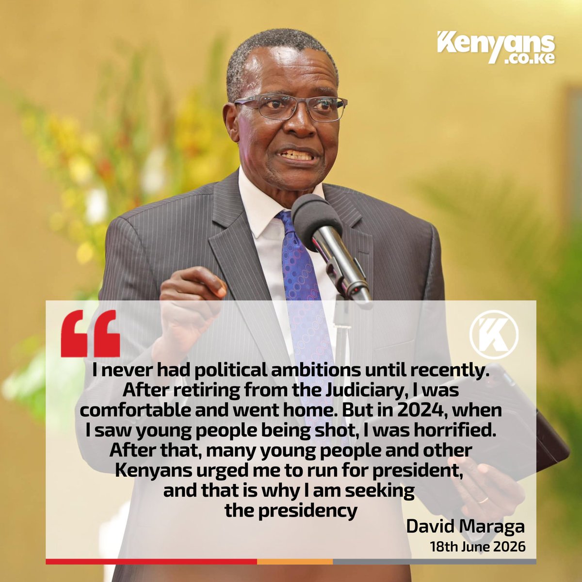 Kenyans's tweet photo. I never had political ambitions until recently - David Maraga https://t.co/jCb3YLkwRs