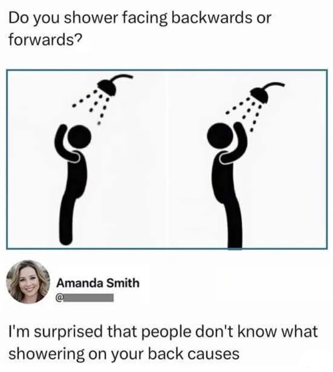 Threadscenes's tweet photo. What’s the difference between showering backwards and forwards? https://t.co/0frKJdnHqM