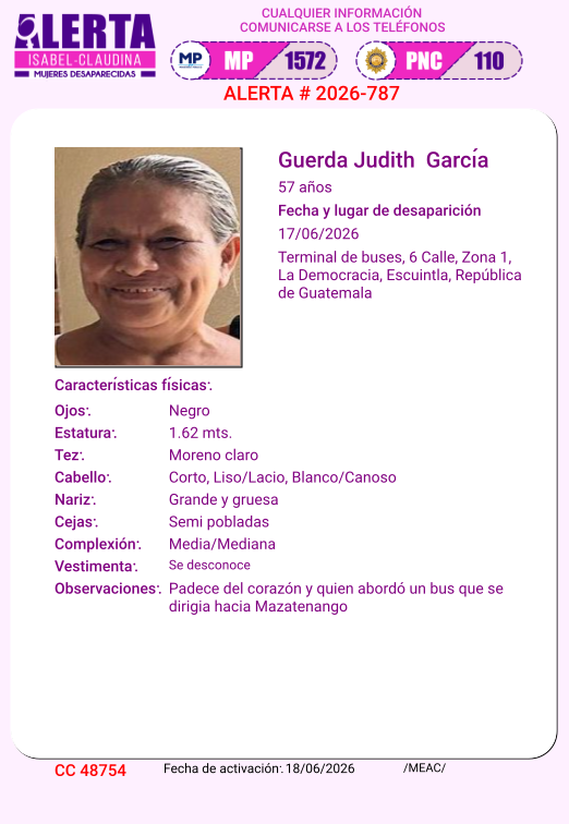 isabel_claudina's tweet photo. #AlertaIsabelClaudina
🚨 Ayúdenos a encontrar a
Guerda Judith García
Desapareció el 17 de Junio de 2026
 Cualquier información comunicarse al teléfono 📞 1572
Gracias por difundir esta información❗ https://t.co/mauE7pnwEs