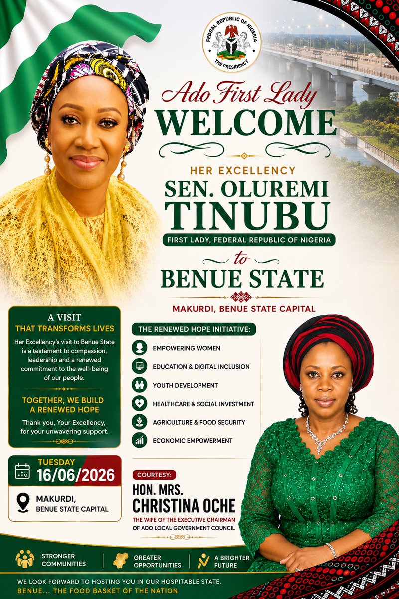 IamIginjuel's tweet photo. Ado Local Government First Lady Commends Senator Oluremi Tinubu, CON, For Her Impactful Visit to Benue State https://t.co/nVWcSvDk0w
@SenRemiTinubu @HyacinthAlia @tersoo_kula @samodehCSO @OfficialAPCNg @rhi_official @Utonkons1963 https://t.co/rfhkDBnN7W