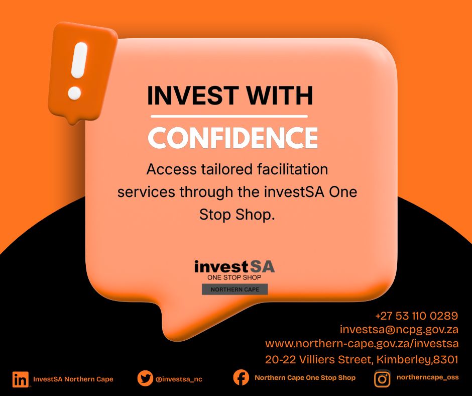 investsa_nc's tweet photo. CONNECT WITH THE INVESTSA ONE STOP SHOP

Access coordinated government support for your investment project through a streamlined and investor-focused approach.

Let’s build growth together.
#InvestSA #OneStopShop #NorthernCape #InvestWithConfidence @GautengInvestSA https://t.co/hos3g3gsHx