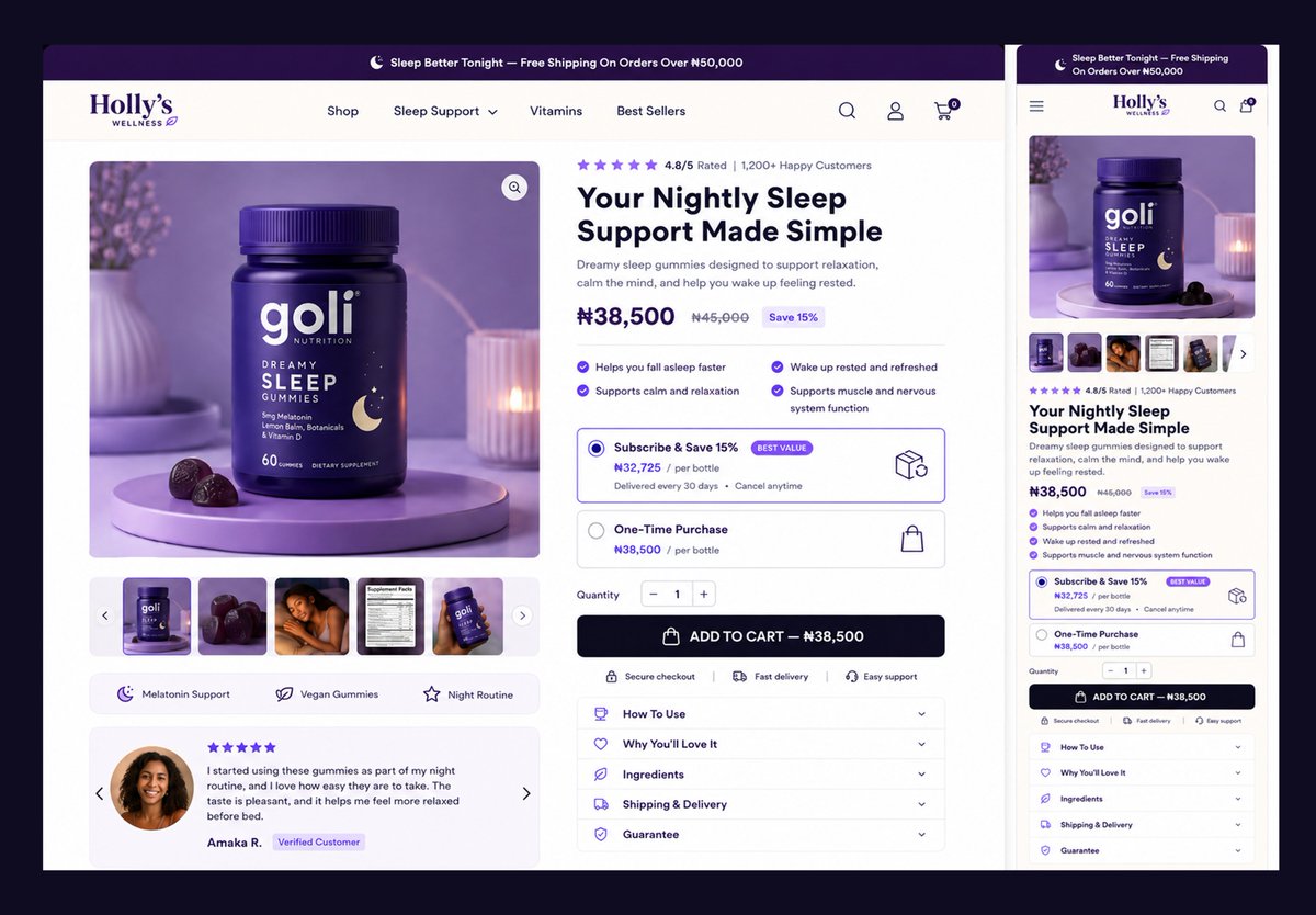 KIsaiah25164's tweet photo. Product page design for goli brand on figma. 
@figma https://t.co/QaH7gYd8VV
