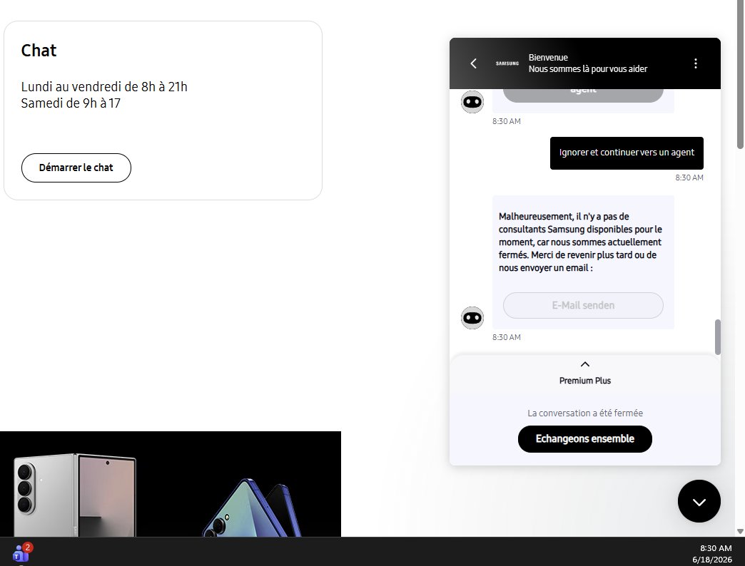 freitaspedro's tweet photo. @SamsungSchweiz @Samsung also, update your website as it says chat is available from 8am, but it's not... 8h30am right now in Switzerland, and chat is closed even though the website states it is working from 8am... https://t.co/q6mt7f3C33