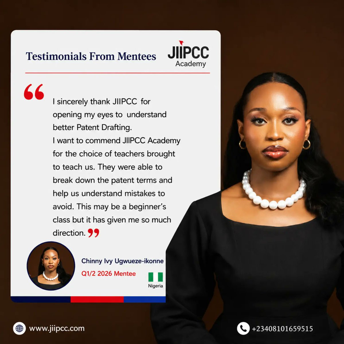 JIIPCC's tweet photo. Our Mentee Testimonial❤️

In the last 5 years, JIIPCC has empowered 2,000+ students and young professionals across 10+ African countries.

Ready to join the 2027 cohort?
🔗 https://t.co/Uwfksh421h

To Register for the JIIPCC Self Study Courses: https://t.co/4kXDx0S37x

 #JIIPCC https://t.co/rhmkT567HS