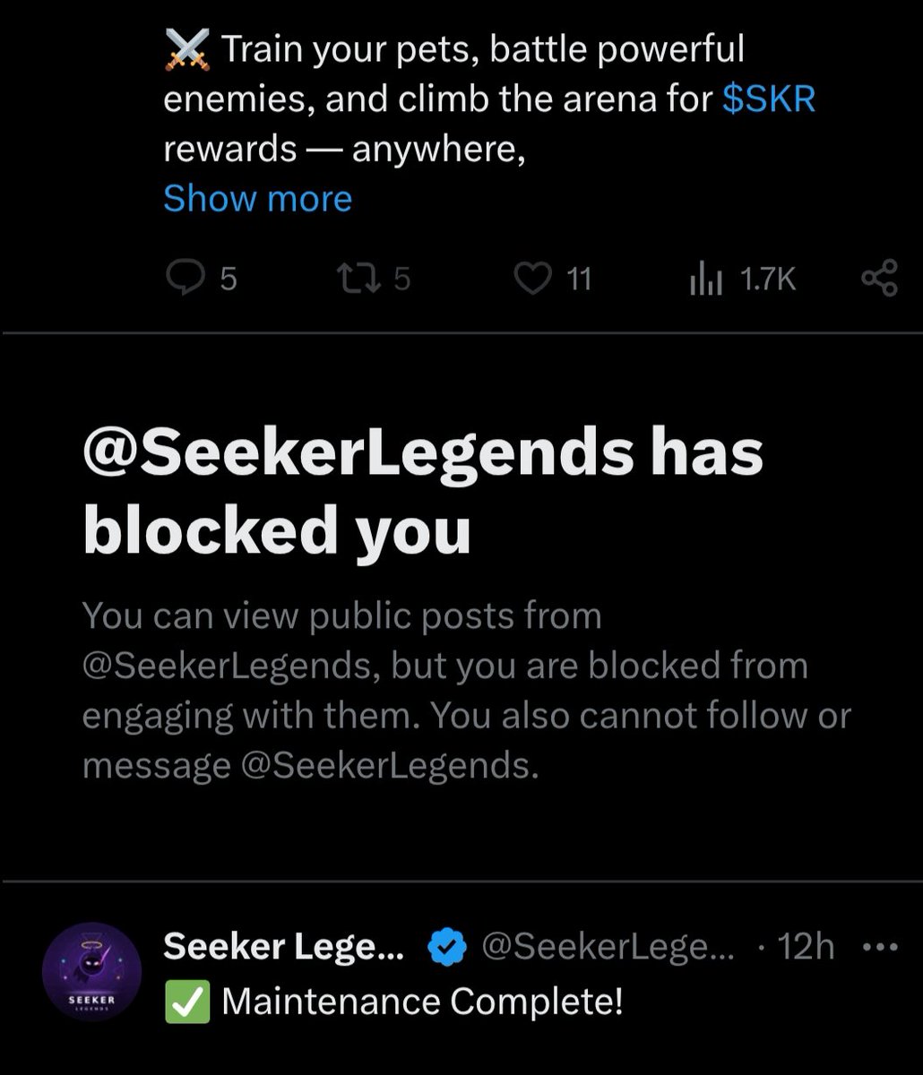 x_cryptomech's tweet photo. @SeekerLegends This people are scammers from @ghosthunterpve, they block people from their previous scam, means they are guilty, and scamming once again in this game. Be aware people and do not waste your hard earned money from this shit. https://t.co/s8FOQ5c5yu
