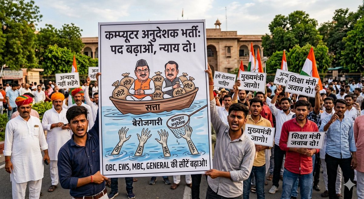 Axay0128's tweet photo. कंप्यूटर अनुदेशक भर्ती में जनरल, ओबीसी, एमबीसी युवाओं को 3700 में से 0 पद देकर राजस्थान सरकार बहुत ज्यादा अन्याय कर रहीं है। यह अन्याय नहीं सहेंगे। @BhajanlalBjp @hanumanbeniwal 
#कंप्यूटर_अनुदेशक_पद_बढ़ाओ 
#BCI_Exam_Date_Extend https://t.co/YbZn2T1RNF