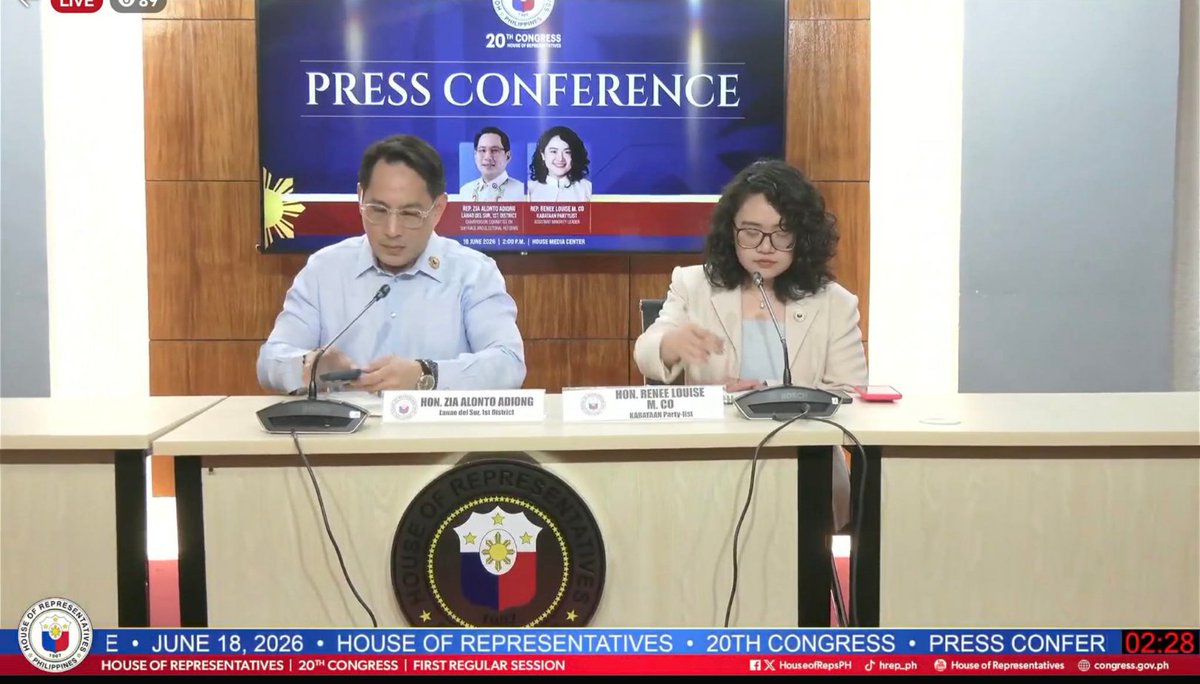 BaconPexcel's tweet photo. House Prosecution Spokespersons Rep. Zia Alonto Adiong and Rep. Renee Louise M. Co holds a press briefing today. | @bworldph https://t.co/TOEMQ3tDTr