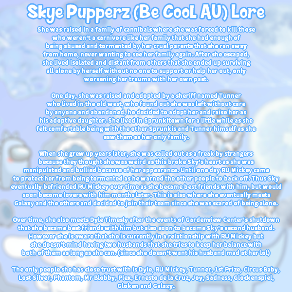 GlitchyDaFlower's tweet photo. i decided to update Skye's (Be Cool AU) lore since i didn't like the current version of it so i decided to update it (and possibly removing mention of a certain someone i will refuse to talk about, sorry...)
either way, i'm proud with the new changes <3
#BeCool #BeCoolAU #oc https://t.co/tBodAx797s