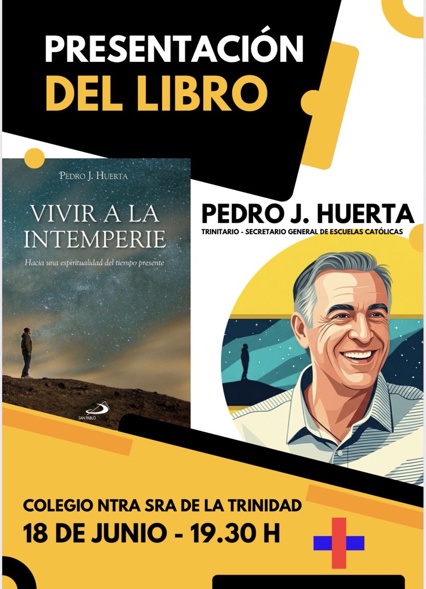 pedrojhuerta's tweet photo. Hoy presento “Vivir a la intemperie” en Alcázar de San Juan, en el el que fue y sigue siendo mi colegio, donde di mis primeros pasos para aprender de la vida y de la intemperie @trinitariasASJ @TrinitariosAL con #CarmenGuaita y @rebefres https://t.co/OMpYbqKZyx
