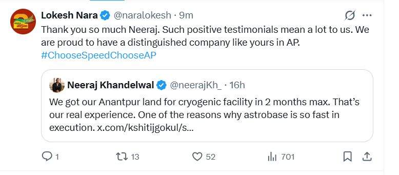 tdpsatish's tweet photo. A casual tweet about difficulties in finding land near Bengaluru was instantly converted into an opportunity for Andhra Pradesh.

Appreciating @naralokesh garu proactive approach in directly engaging with entrepreneurs and showcasing Anantapur as an investor-friendly destination. https://t.co/2i25WZYCHC