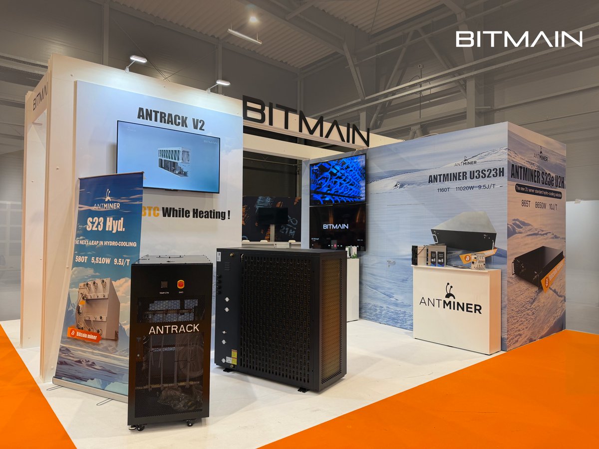 Antminer_main's tweet photo. BITMAIN Showcases at BTC PRAGUE 2026
Inspiring panel discussions, meaningful connections, valuable presentations of our hydro-cooling computing server ecosystem and integrated energy utilization solutions.
Thanks to all booth visitors. See you next time!
#BITMAIN #BTCPRAGUE2026 https://t.co/nVla61OL1V