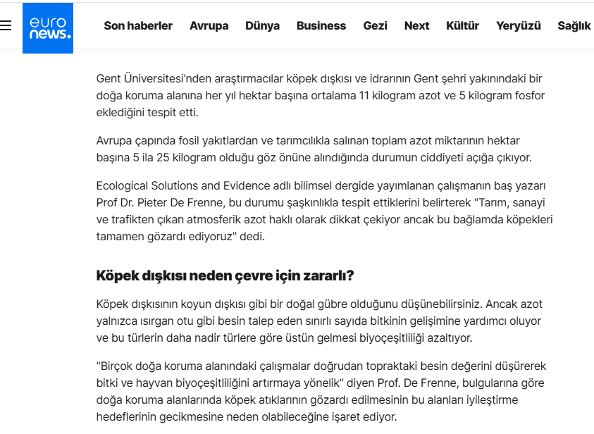 alitufekcii's tweet photo. Belçika'da Gent Üniversitesi'nde araştırmacılar köpek dışkısı ve idrarının tahmin edilenin üstünde zararlı olduğunu tespit etti.

Ecological Solutions and Evidence'da yayımlanan araştırmaya göre topraktaki biyoçeşitliliğe zarar veriyor. (Euronews - 2022) https://t.co/8DXMZX2aMr