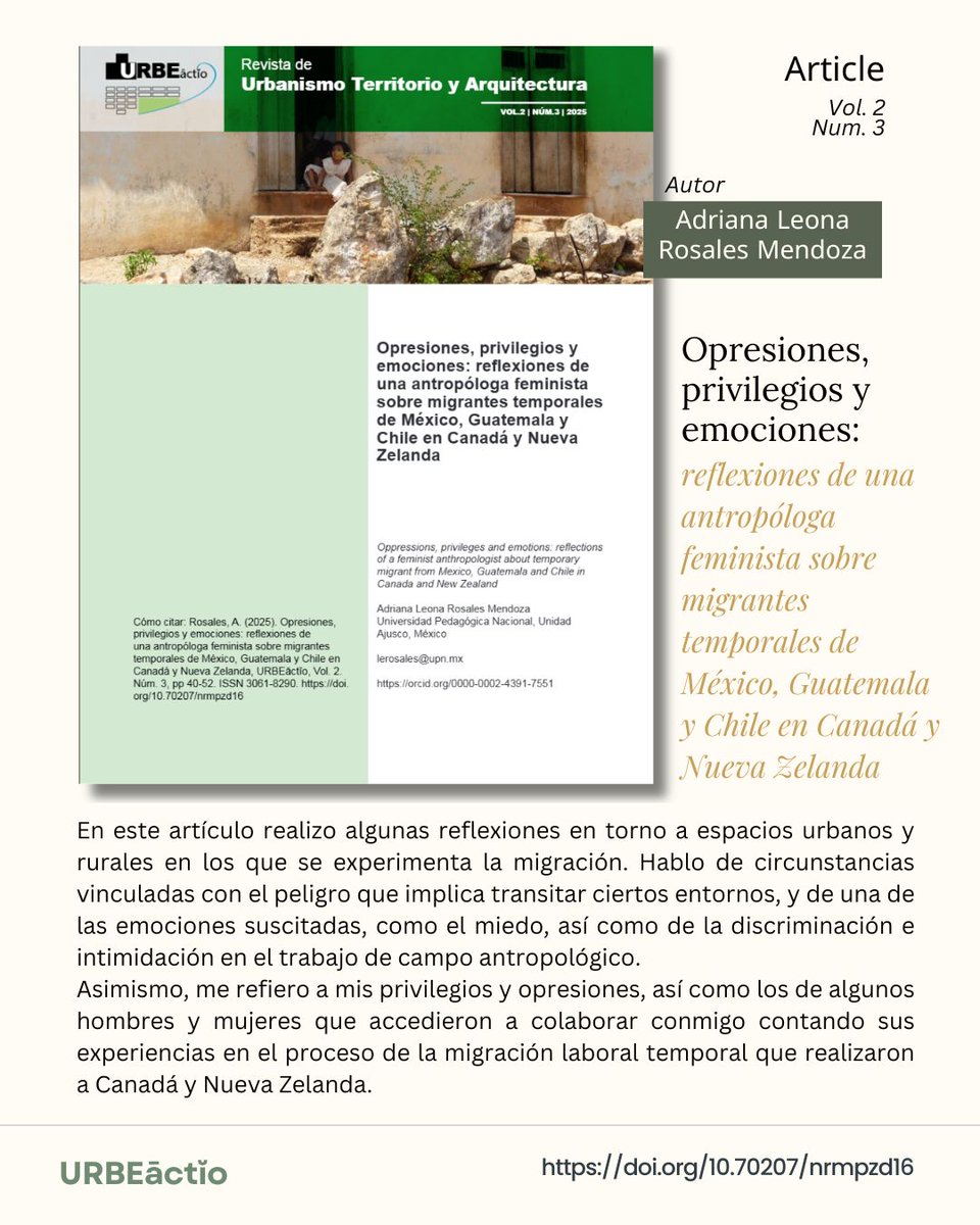 RUrbeactio's tweet photo. 📚 Cada artículo del Vol. 2, Núm. 3 nos ofrece una mirada distinta a los retos y transformaciones de nuestras ciudades.
Desliza para conocer algunos de los temas que encontrarás en nuestra revista digital URBEãctio.
🔗 Lee el volumen completo:[https://t.co/Na1sAAXibI] https://t.co/svH4uHP0XX