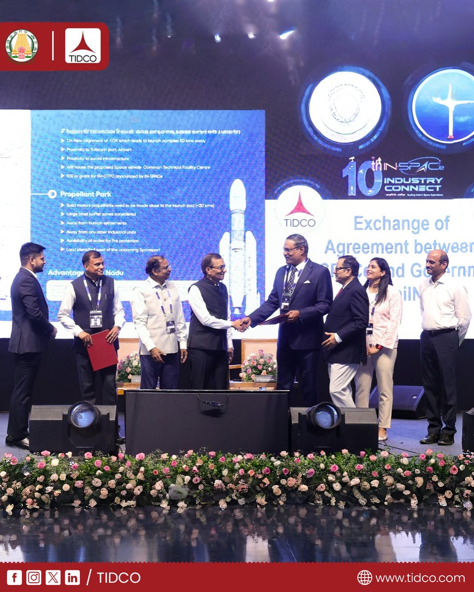 TIDCO_1965's tweet photo. Tamil Nadu continues to strengthen its position as India’s leading destination for space manufacturing and advanced technology investments.
Hon’ble Chief Minister Thiru C. Joseph Vijay was today briefed on the landmark Agreement signed between the Government of Tamil Nadu and the Indian National Space Promotion and Authorisation Centre (IN-SPACe) for the establishment of a Space Vehicles – Common Technical Facility (CTF) at the upcoming Space Manufacturing Industrial Park in Allikulam, Thoothukudi district.
Senior officials comprising , Dr S Vijayakumar IAS Additional Chief Secretary , Dr D Karthikeyan IAS, Chairman and Managing Director , TIDCO, along with the Hon’ble Industries Minister Ms S Keerthana, called on the Hon’ble Chief Minister at the Secretariat and briefed him on this significant development for Tamil Nadu’s space ecosystem.
The Agreement was signed by Dr. D. Karthikeyan, IAS, CMD, TIDCO, and Shri Anupam Anand, IAS, Joint Secretary, IN-SPACe, during the 10th IN-SPACe Industry Conclave held in Ahmedabad on 11 June 2026 marks a major milestone in Tamil Nadu’s efforts to create a world-class ecosystem for space manufacturing and technology development.

Key highlights of the initiative:
• Tamil Nadu and IN-SPACe have partnered to establish a ₹100-crore-equipment-backed Common Technical Facility for the space sector.
• The facility will provide shared advanced testing and assembly infrastructure for the space industry, reducing costs and accelerating manufacturing.
• Its strategic proximity to the upcoming Kulasekarapattinam Spaceport is expected to attract investments, create high-skilled jobs and strengthen Tamil Nadu's position as a premier space manufacturing hub in India.
This partnership marks another important step in Tamil Nadu's vision of building globally competitive industrial ecosystems and becoming a key contributor to India's growing space economy.

#TamilNadu #INSPACe #ISRO #SpaceManufacturing #SpaceTech #Thoothukudi #Kulasekarapattinam #TIDCO #InvestTamilNadu #EmergingTechnologies