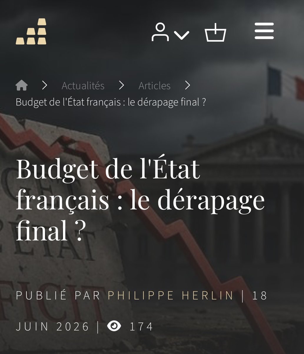 philippeherlin's tweet photo. 🔴Budget de l'État français : le dérapage final ? (mon article pour Or. fr)
➡️Déjà élevé, le déficit devient complètement hors de contrôle : 5,2 % en 2026,  6,2 % en 2027 !

(mon article en commentaire) https://t.co/dWPdXHSNkb