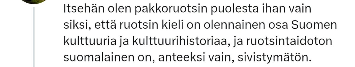 joutsenikko's tweet photo. @syysk15 @AlanneKari @MikaelNiku @leanvaltio @mikamerano Ylenkatse pakkoruotsin kriitikkoja kohtaan korvaa argumentit pakon puolesta, niitähän ei ole.

Tässä erään professorin vastaus täällä X:ssä: https://t.co/vKY81J6dXx