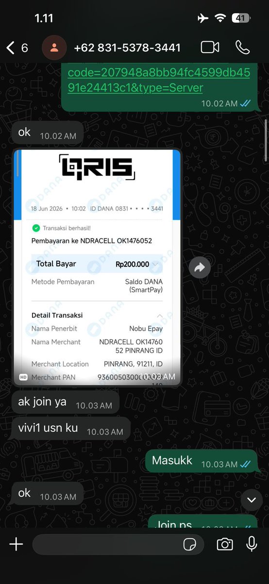 Seralunne's tweet photo. ‼️Help RT‼️

SCAMER ROBLOX‼️

+62 831‑5378‑3441
usn roblox Farudha's1

Dia beli item dan skin roblox pake bukti tf yang udah di edit.
Total kerugian Rp. 550.000

Tolong bantu spam guys😭 -c
#zonauang https://t.co/dM9MueBcX2
