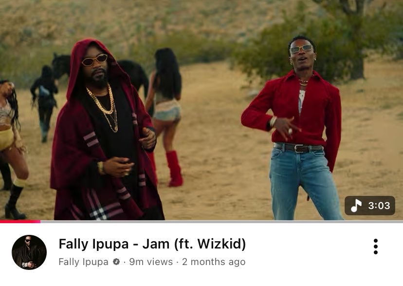 wizkidgirlie's tweet photo. Fally Ipupa ft Wizkid “Jam” now surpassed 9m views on YouTube.

Moving! 10m 🔜 🔥🔥🔥 https://t.co/2T9GeKLo0c