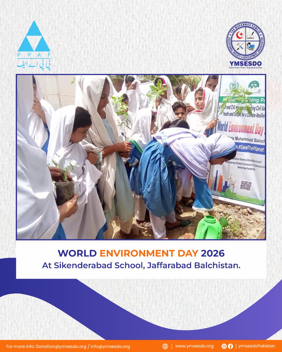 YmsesdoPakistan's tweet photo. YMSESDO Pakistan &amp; PPAF: World Environment Day at Sikenderabad School, Jaffarabad Balchistan 🌍

On World Environment Day, YMSESDO Pakistan in collaboration with PPAF organized a plantation drive at Sikendrabad School, Jaffarabad Balochistan.

#WorldEnvironmentDay #YMSESDO #PPAF https://t.co/1yfYKv89oy